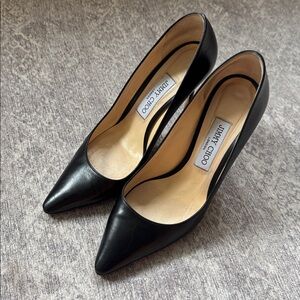 Jimmy Choo Romy 100 Black Leather Pointy Toe Pumps - 38